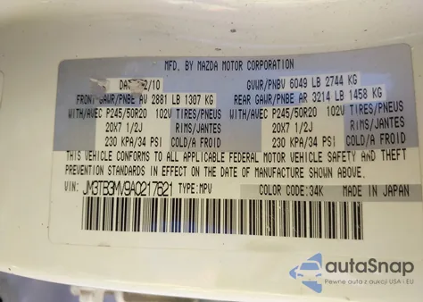 2010 Mazda Cx-9 Grand Touring из США, поврежденный, VIN JM3TB3MV9A0217621